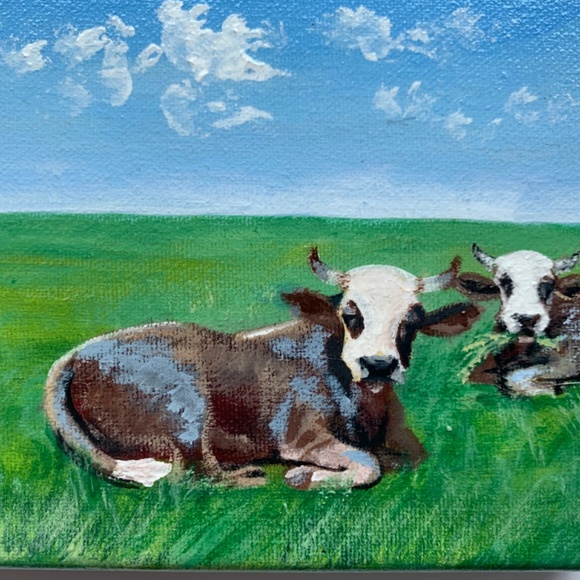 Original cows in pasture painting size 8”x10” handmade gloss varnished farm SOLD - Picture 4 of 10